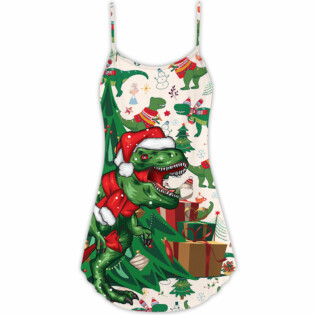 Christmas Dinosaurs Xmas Tree T-rex Merry Rexmas - V-neck Sleeveless Cami Dress - Owl Ohh - Owl Ohh