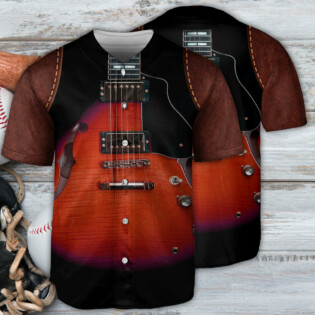 Guitar Red Leather Style Vintage Vibe - Baseball Jersey - Owl Ohh - Owl Ohh