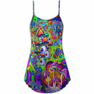 Hippie Mushroom Stay Trippy Little Hippie Colorful - V-neck Sleeveless Cami Dress - Owl Ohh - Owl Ohh