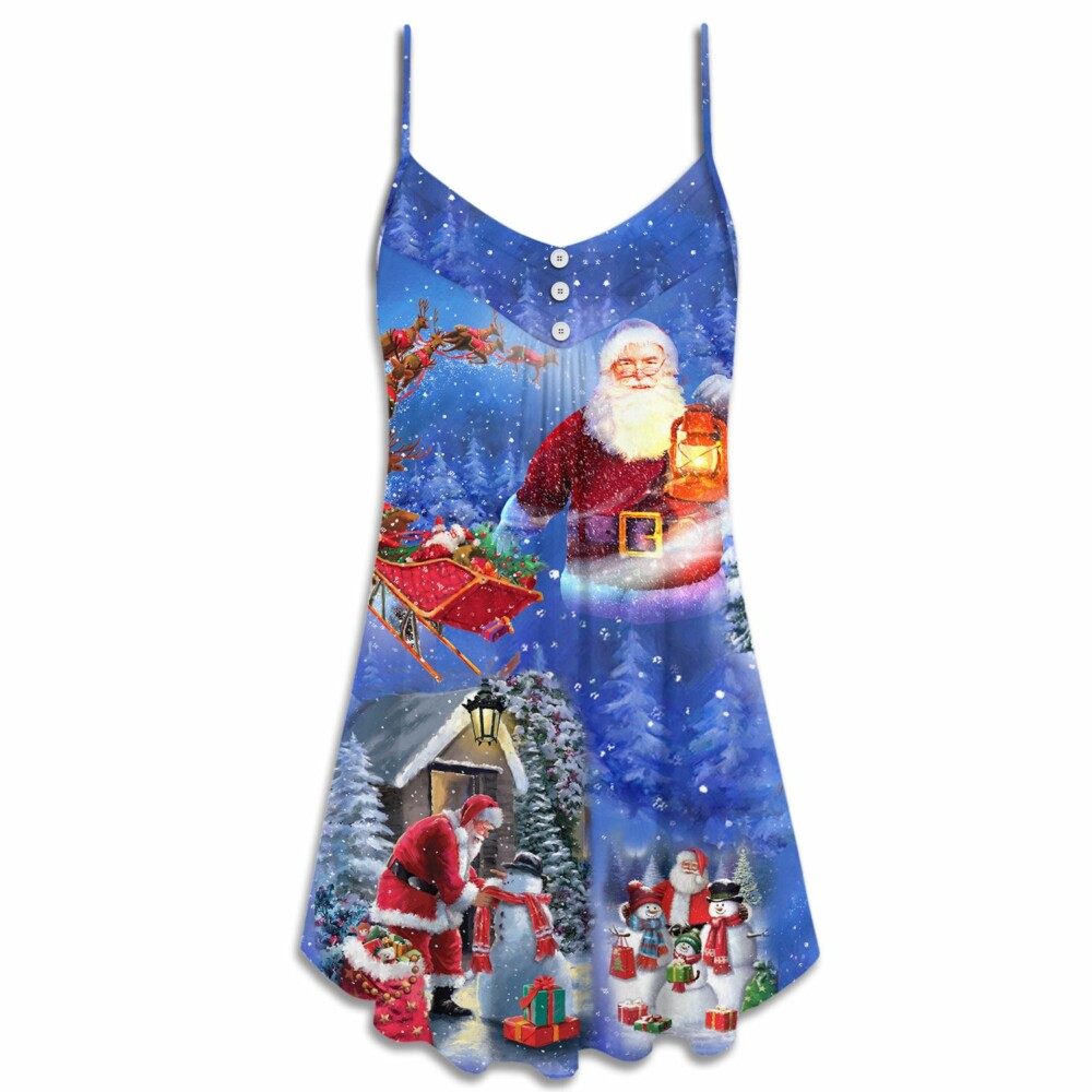Christmas Merry Xmas Santa Claus Is Coming To Town - V-neck Sleeveless Cami Dress - Owl Ohh - Owl Ohh