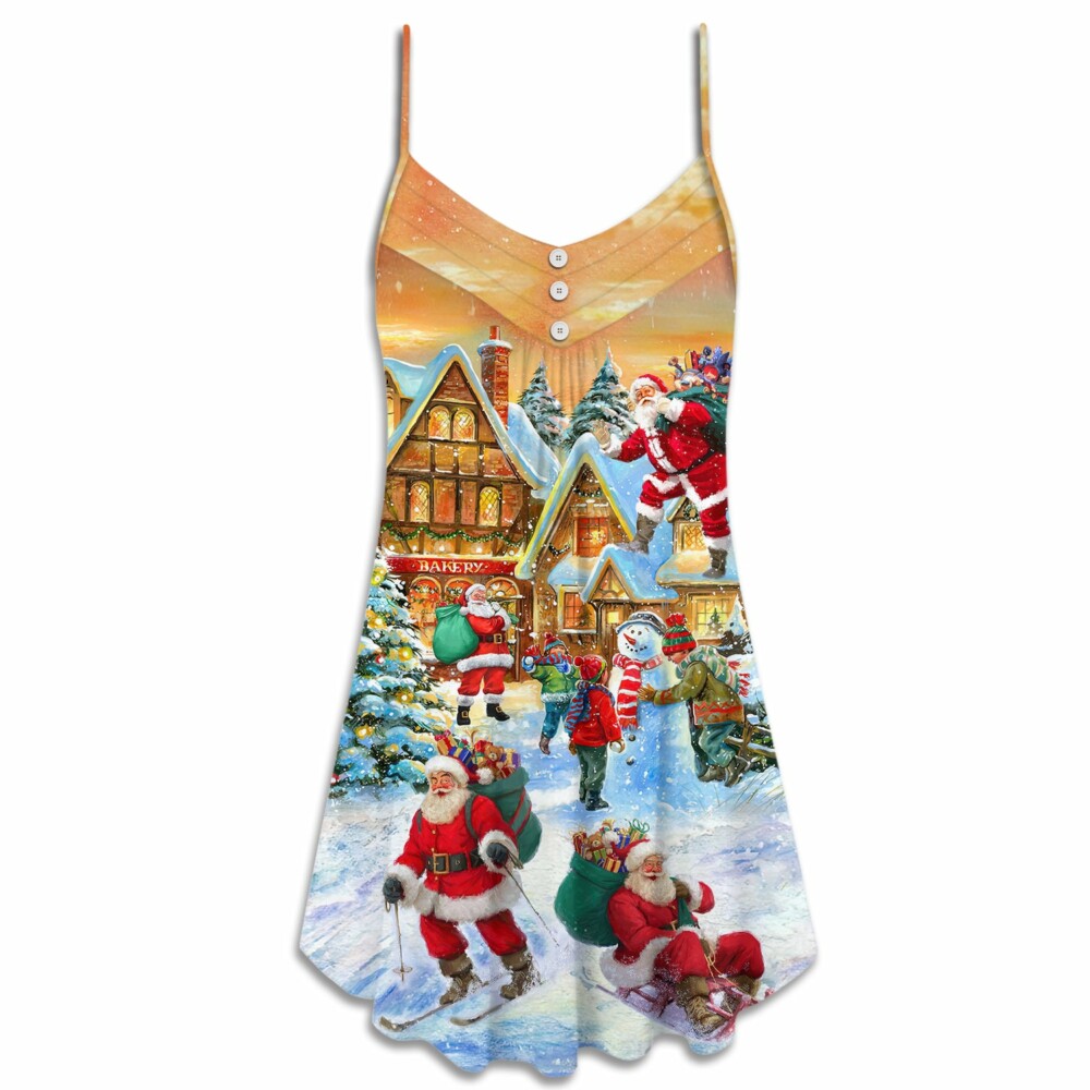 Christmas Santa Claus In The Town Xmas Is Coming - V-neck Sleeveless Cami Dress - Owl Ohh - Owl Ohh