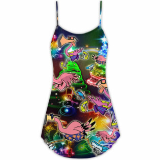 Flamingo Running Christmas Neon Art - V-neck Sleeveless Cami Dress - Owl Ohh - Owl Ohh