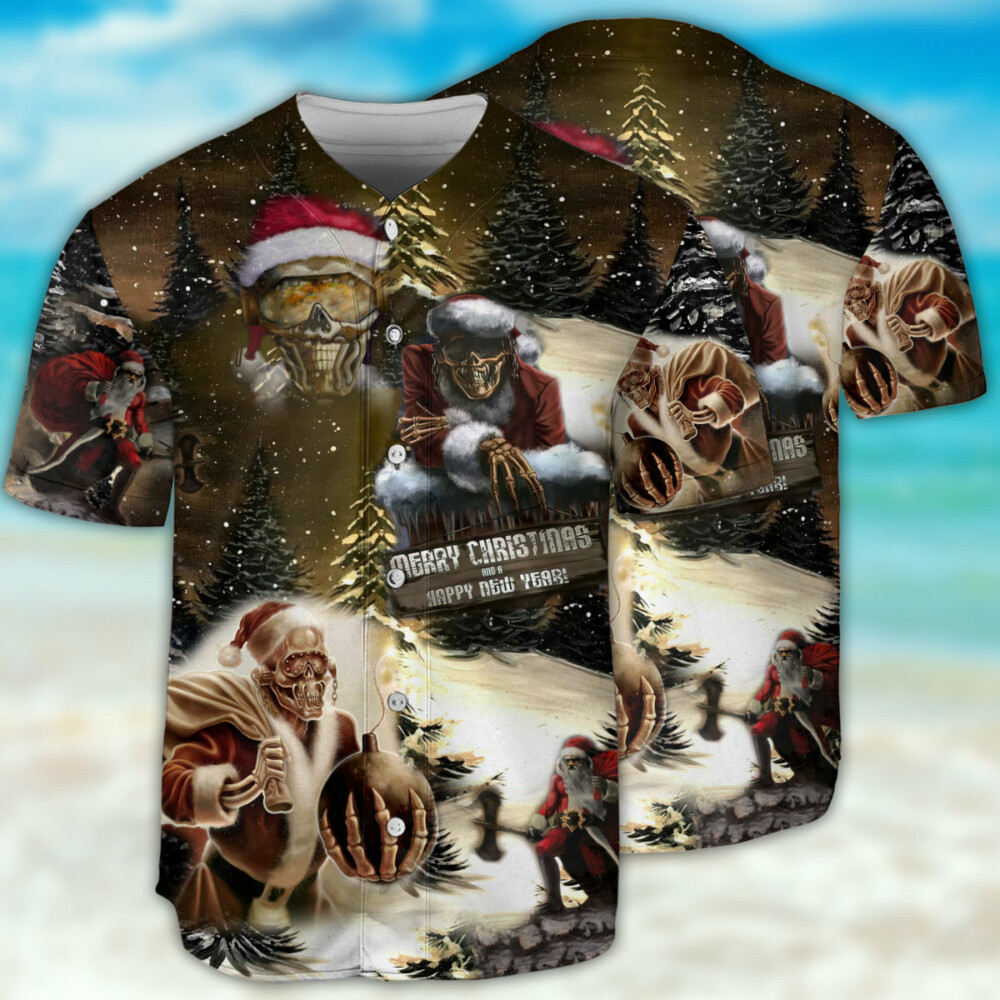 Skull Merry Xmas And Happy New Year - Baseball Jersey - Owl Ohh - Owl Ohh