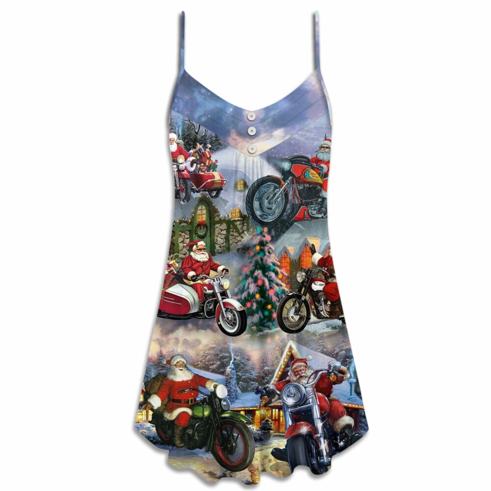 Christmas Santa Claus Driving Motorcycle Bike Gift Light Art Style - V-neck Sleeveless Cami - Owl Ohh - Owl Ohh