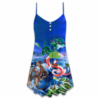 Christmas Santa Riding A Dragon - V-neck Sleeveless Cami Dress - Owl Ohh - Owl Ohh