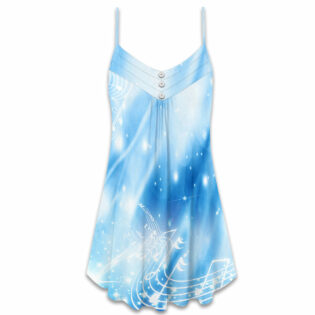 Music Musical Notes on A Dark Blue - V-neck Sleeveless Cami Dress - Owl Ohh - Owl Ohh