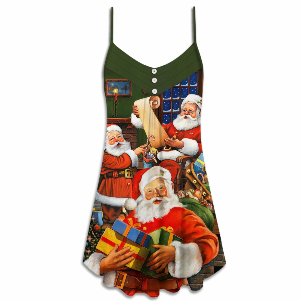 Christmas Santa Claus Gift For Xmas Art Style - V-neck Sleeveless Cami Dress - Owl Ohh - Owl Ohh