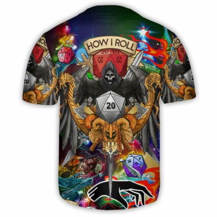 Skull D20 How I Roll Christmas Style - Baseball Jersey - Owl Ohh - Owl Ohh