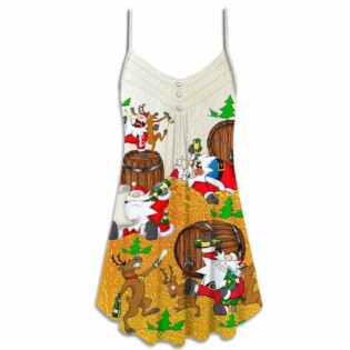 Christmas Santa Claus Drunk Beer Funny Happy Xmas - V-neck Sleeveless Cami Dress - Owl Ohh - Owl Ohh