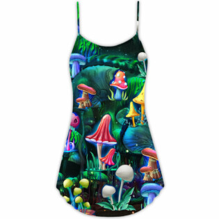 Hippie Mushroom Galaxy Neon Art - V-neck Sleeveless Cami Dress - Owl Ohh - Owl Ohh