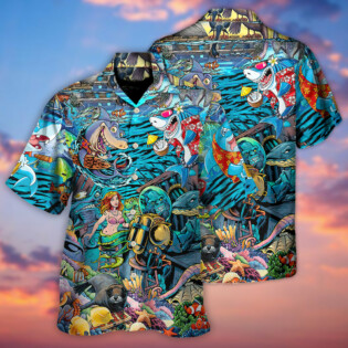 Shark Bar With Animal Underwater - Hawaiian Shirt - Owl Ohh for men and women, kids - Owl Ohh