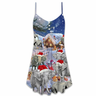 Christmas Elephant Happy Town - V-neck Sleeveless Cami Dress - Owl Ohh - Owl Ohh
