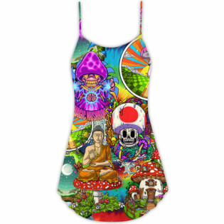 Hippie Mushroom Peace Colorful Let It Be - V-neck Sleeveless Cami Dress - Owl Ohh - Owl Ohh
