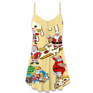 Christmas Santa Eating Pizza. It's Yummy - V-neck Sleeveless Cami Dress - Owl Ohh - Owl Ohh