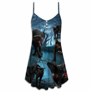 Halloween Black Cat Scary Style - V-neck Sleeveless Cami Dress - Owl Ohh - Owl Ohh