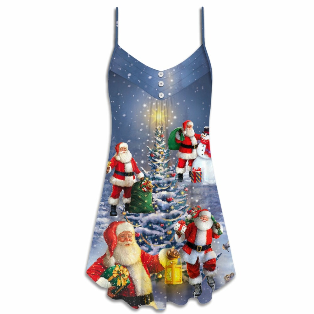 Christmas Santa Claus In Love Light Xmas Tree - V-neck Sleeveless Cami Dress - Owl Ohh - Owl Ohh