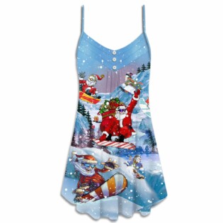 Christmas Close To Heaven Down To Earth Snowboarding - V-neck Sleeveless Cami Dress - Owl Ohh - Owl Ohh