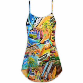Hippie Bus Love Beach Summer - V-neck Sleeveless Cami Dress - Owl Ohh - Owl Ohh