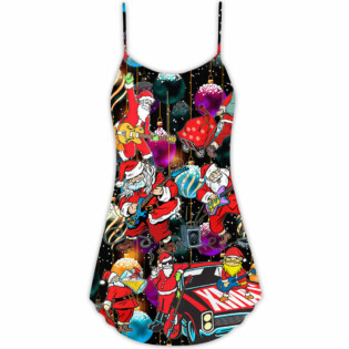 Christmas Guitar Music And Santa Merry Very Xmas - V-neck Sleeveless Cami Dress - Owl Ohh - Owl Ohh