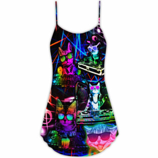 Cat DJ Cool Life - V-neck Sleeveless Cami Dress - Owl Ohh - Owl Ohh