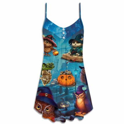 Halloween Owl Witch Sky Night - V-neck Sleeveless Cami Dress - Owl Ohh - Owl Ohh