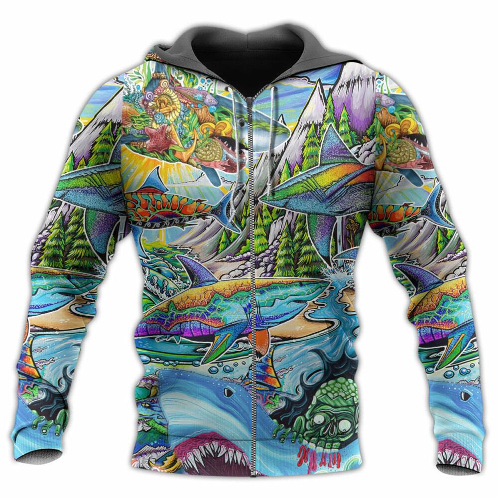 Shark Hippie Colorful Art Peace - Hoodie - Owl Ohh - Owl Ohh