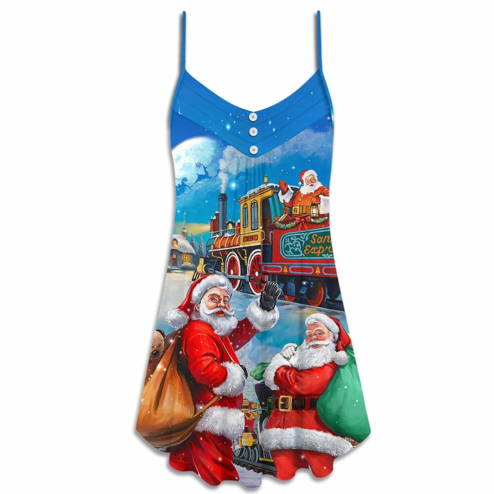 Christmas Santa Claus Train Gift For Xmas Art Style - V-neck Sleeveless Cami Dress - Owl Ohh - Owl Ohh