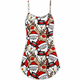 Christmas Cutie Santa And Reindeer Funny Style - V-neck Sleeveless Cami Dress - Owl Ohh - Owl Ohh