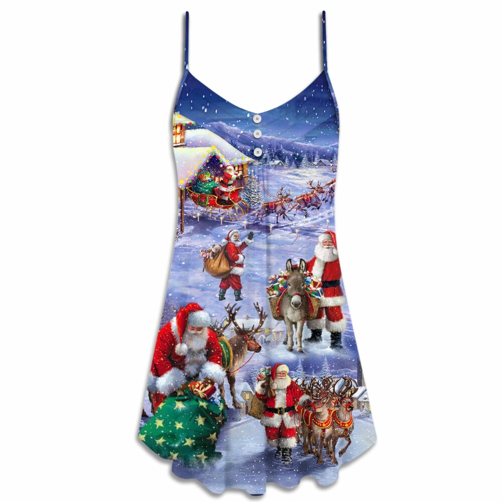 Christmas Santa Claus Story Night Gift For Xmas Painting Style - V-neck Sleeveless Cami Dr - Owl Ohh - Owl Ohh