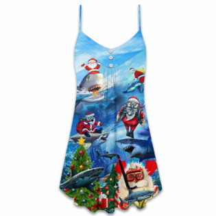 Shark Love Santa Merry Christmas - V-neck Sleeveless Cami Dress - Owl Ohh - Owl Ohh