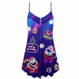 Christmas Santa Neon Light Xmas Party - V-neck Sleeveless Cami Dress - Owl Ohh - Owl Ohh