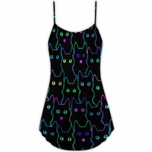 Cat Cute Little Kitten Neon - V-neck Sleeveless Cami Dress - Owl Ohh - Owl Ohh