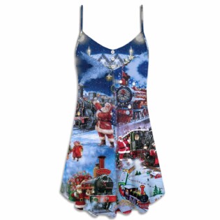 Christmas Santa And Train Happiness - V-neck Sleeveless Cami Dress - Owl Ohh - Owl Ohh