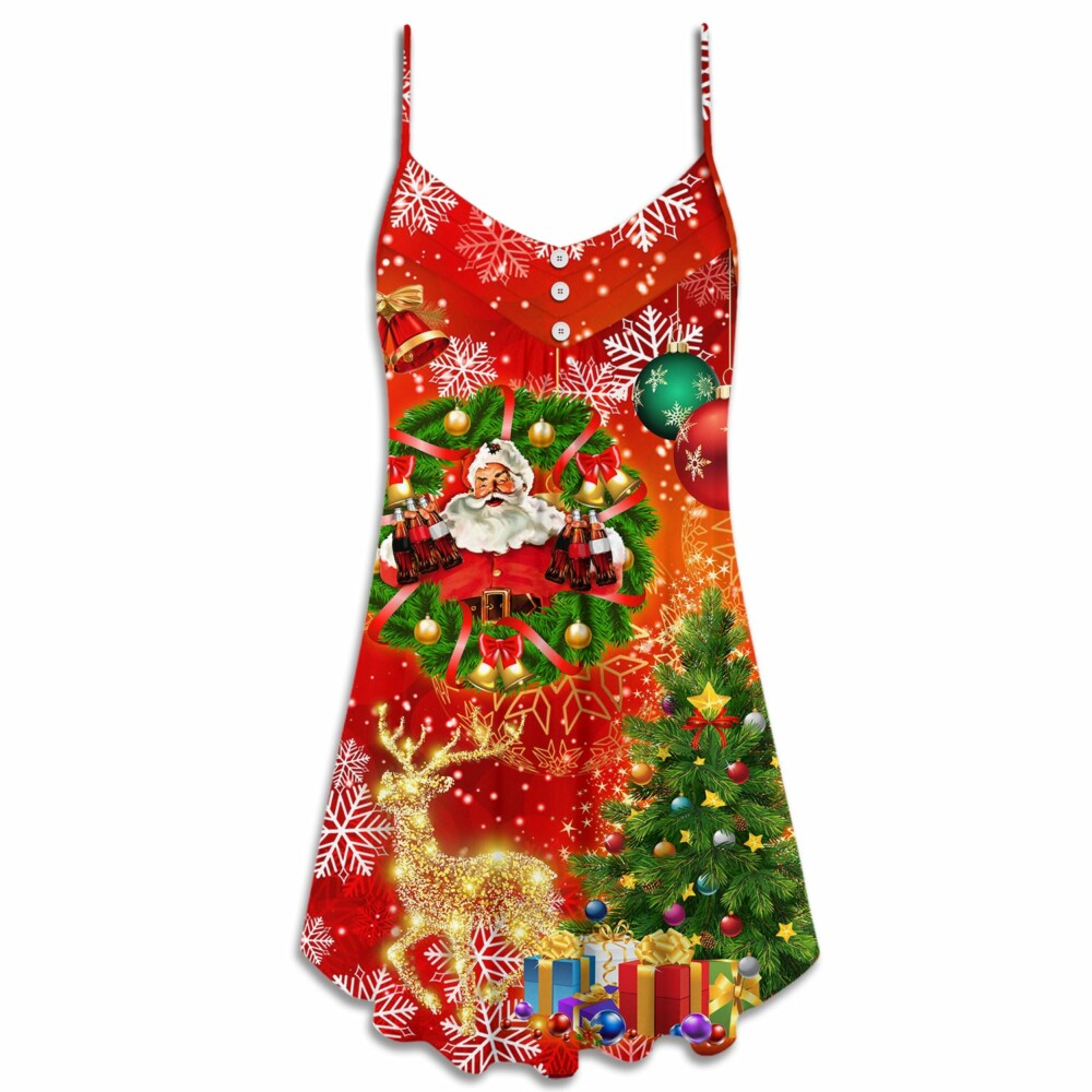 Christmas Santa Claus Drinking Christmas Tree Red Light - V-neck Sleeveless Cami Dress - Owl Ohh - Owl Ohh