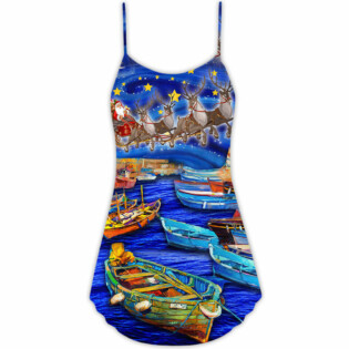 Boat Santa Merry Christmas Snow - V-neck Sleeveless Cami Dress - Owl Ohh - Owl Ohh