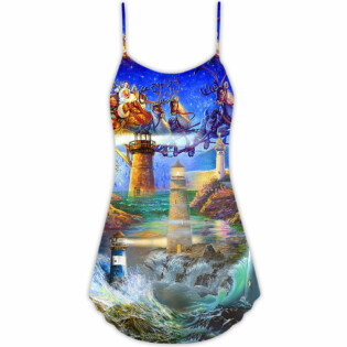 Lighthouse Christmas Santa Shine Like A Lighthouse - V-neck Sleeveless Cami Dress - Owl Ohh - Owl Ohh