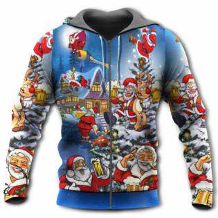 Christmas Funny Santa Claus Drinking Beer Troll Xmas - Hoodie - Owl Ohh - Owl Ohh