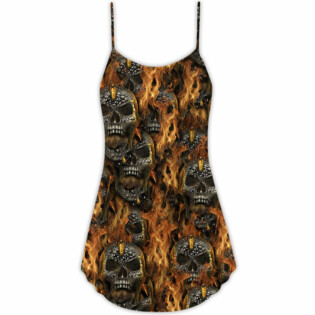 Skull Bullet Head Shot Fire - V-neck Sleeveless Cami Dress - Owl Ohh - Owl Ohh