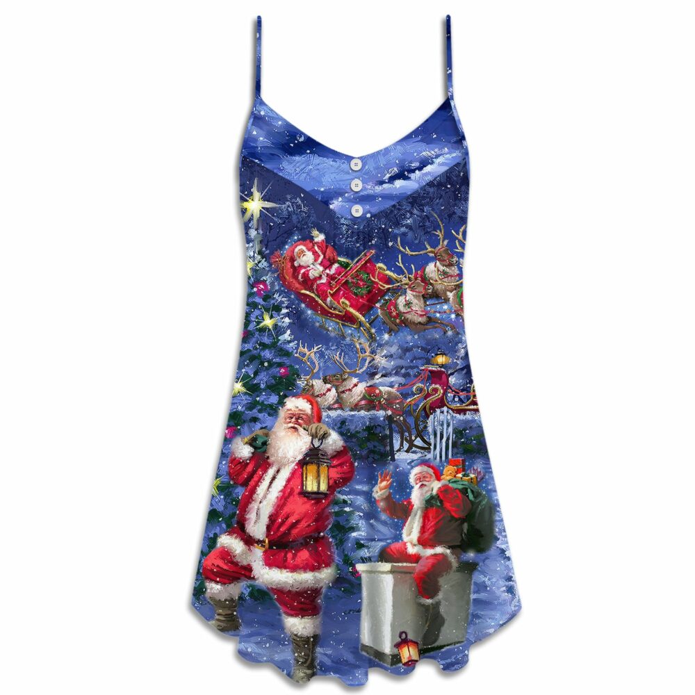 Christmas Santa Claus Chilling Happy Xmas Light Art Style - V-neck Sleeveless Cami Dress - Owl Ohh - Owl Ohh