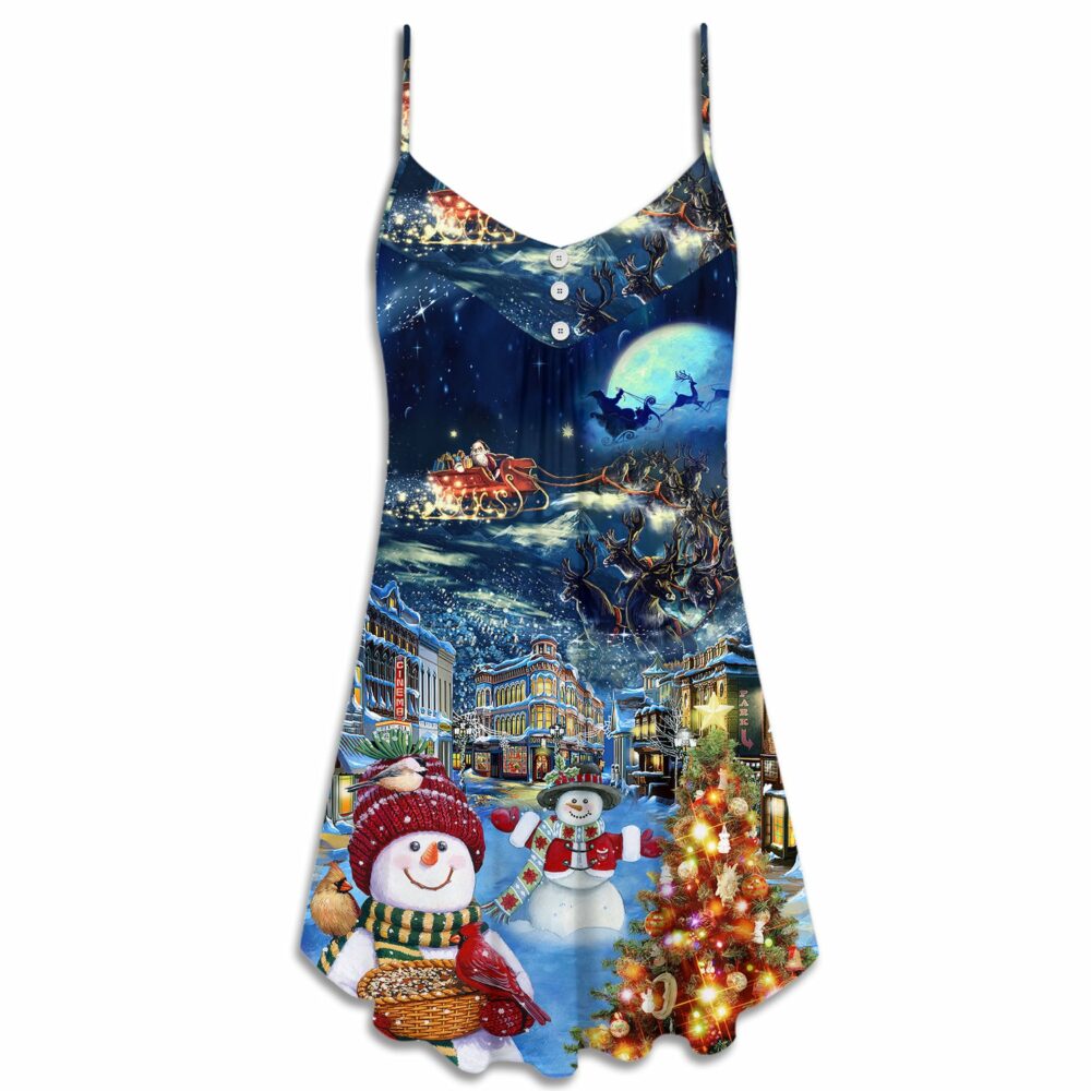 Christmas Family Snowman Santa Claus In Love Light Art Style - V-neck Sleeveless Cami Dress - Owl Ohh - Owl Ohh