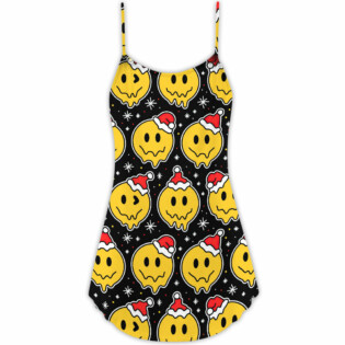 Christmas Smile Happy Face With Santa Hat - V-neck Sleeveless Cami Dress - Owl Ohh - Owl Ohh
