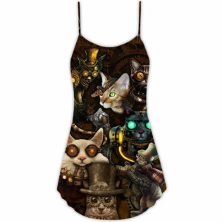 Cat Steampunk Art Steal Heart - V-neck Sleeveless Cami Dress - Owl Ohh - Owl Ohh