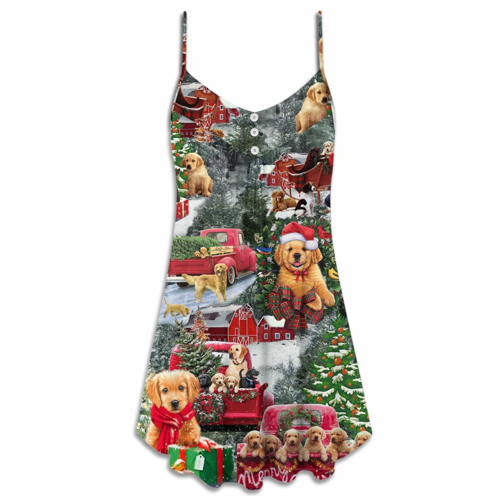 Christmas Dogs Love Christmas Every Time - V-neck Sleeveless Cami Dress - Owl Ohh - Owl Ohh