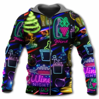 Wine Christmas Neon Art Drinking - Hoodie - Owl Ohh - Owl Ohh