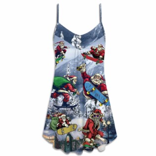 Christmas Santa Claus Skateboarding Snow Moutain Gift Light Art Style - V-neck Sleeveless - Owl Ohh - Owl Ohh