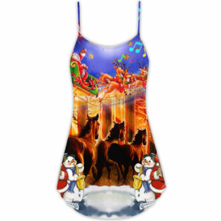 Horse Christmas Art Santa - V-neck Sleeveless Cami Dress - Owl Ohh - Owl Ohh