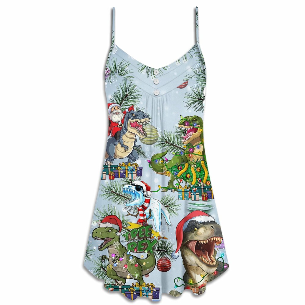 Christmas Dinosaurs And Merry Xmas - V-neck Sleeveless Cami Dress - Owl Ohh - Owl Ohh