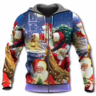 Christmas Funny Santa Claus Up On Rooftop Art Style - Hoodie - Owl Ohh - Owl Ohh