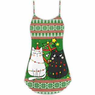 Christmas Meowy Cat Wreck The Tree - V-neck Sleeveless Cami Dress - Owl Ohh - Owl Ohh