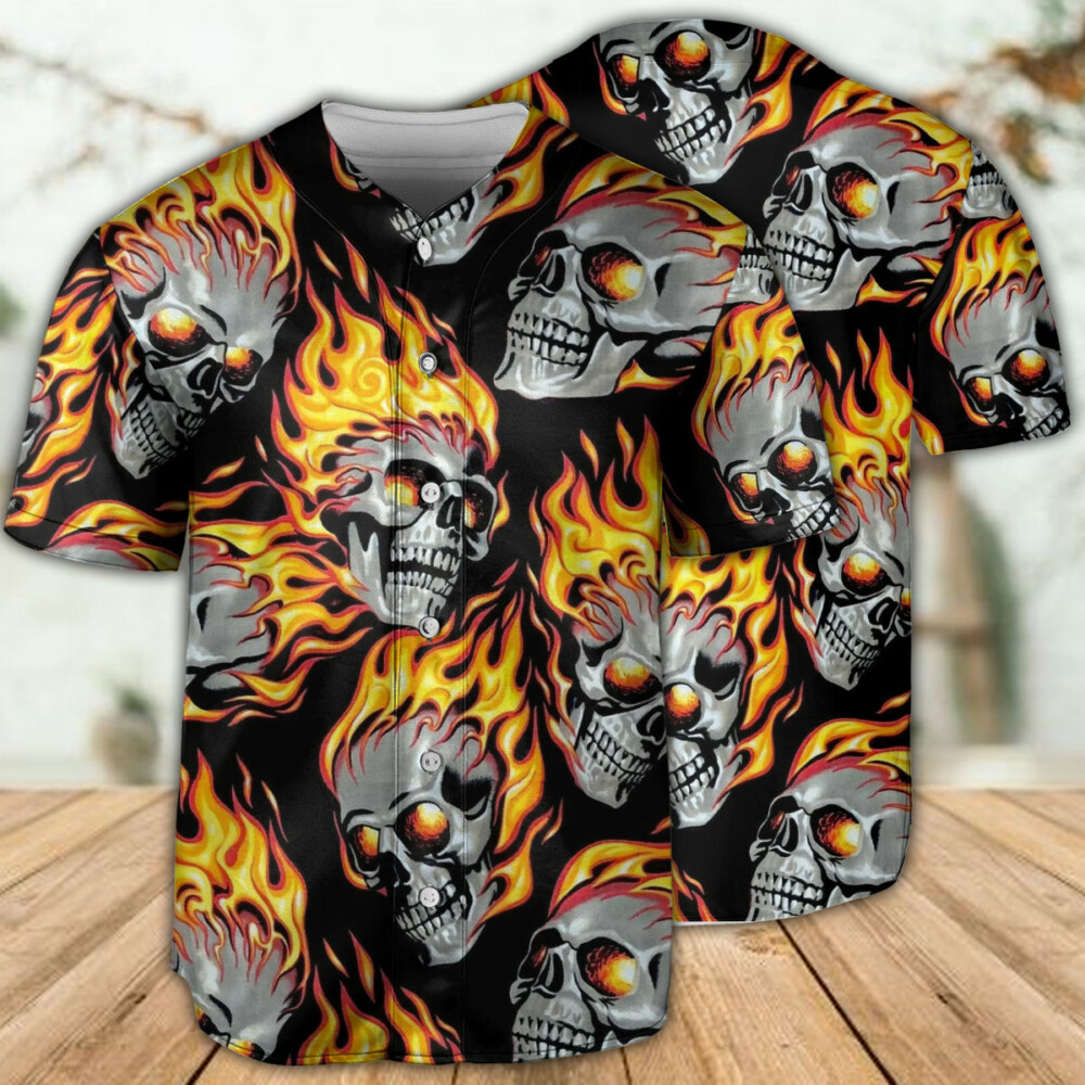 Skull Cool On Fire - Baseball Jersey - Owl Ohh - Owl Ohh